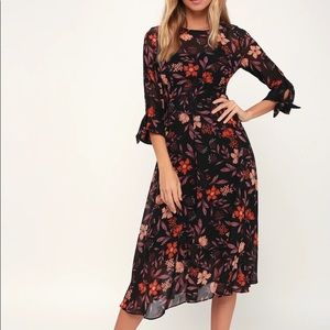 Passionate Love Black Floral Print Midi Dress